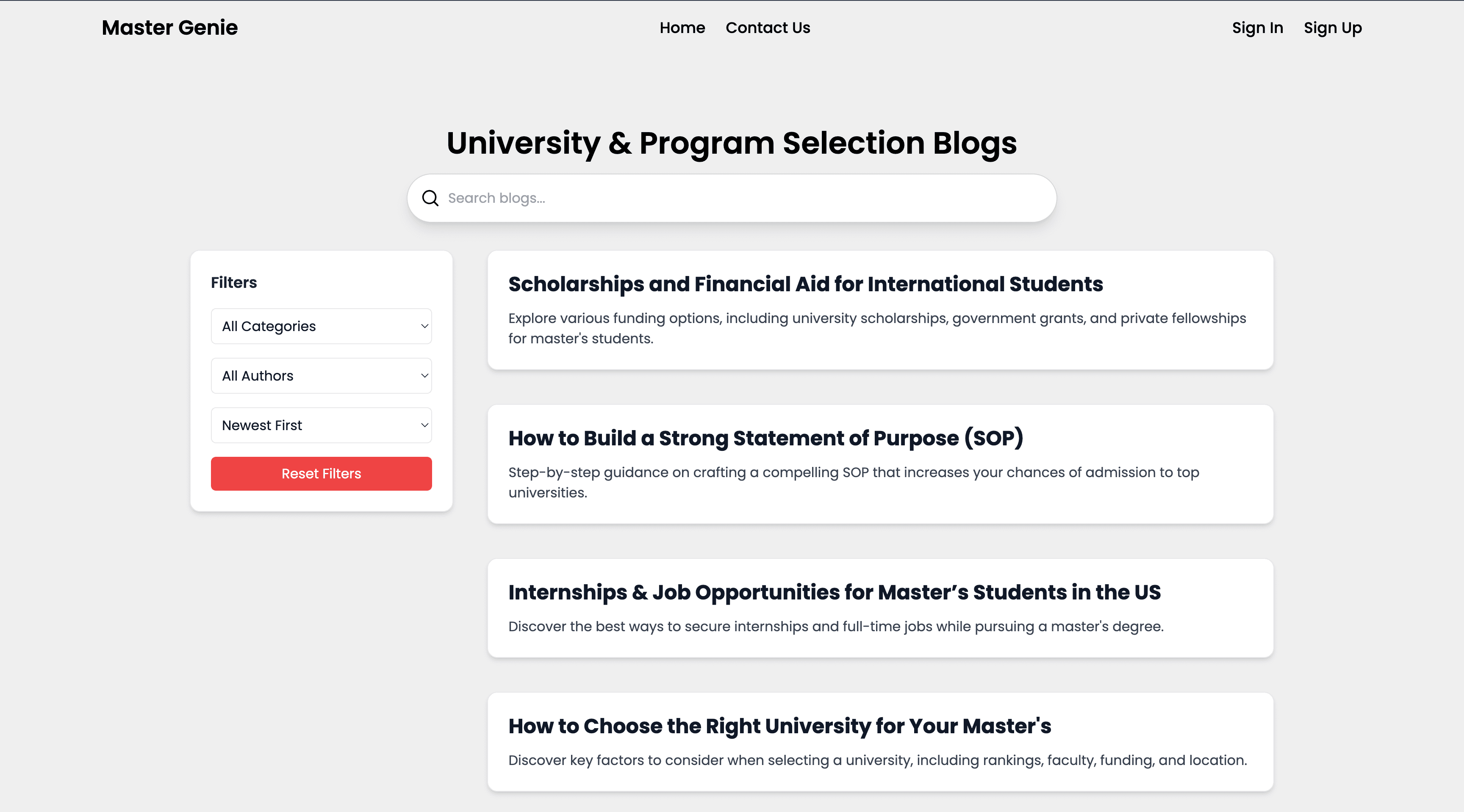 Master Genie Web Platform